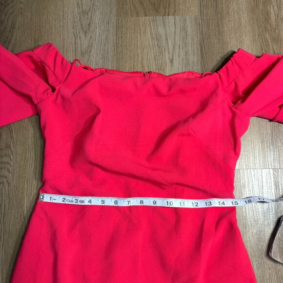 Theia Off The Shoulder Crepe Dress size 8 lipstick pink cocktail dress - Picture 9 of 11